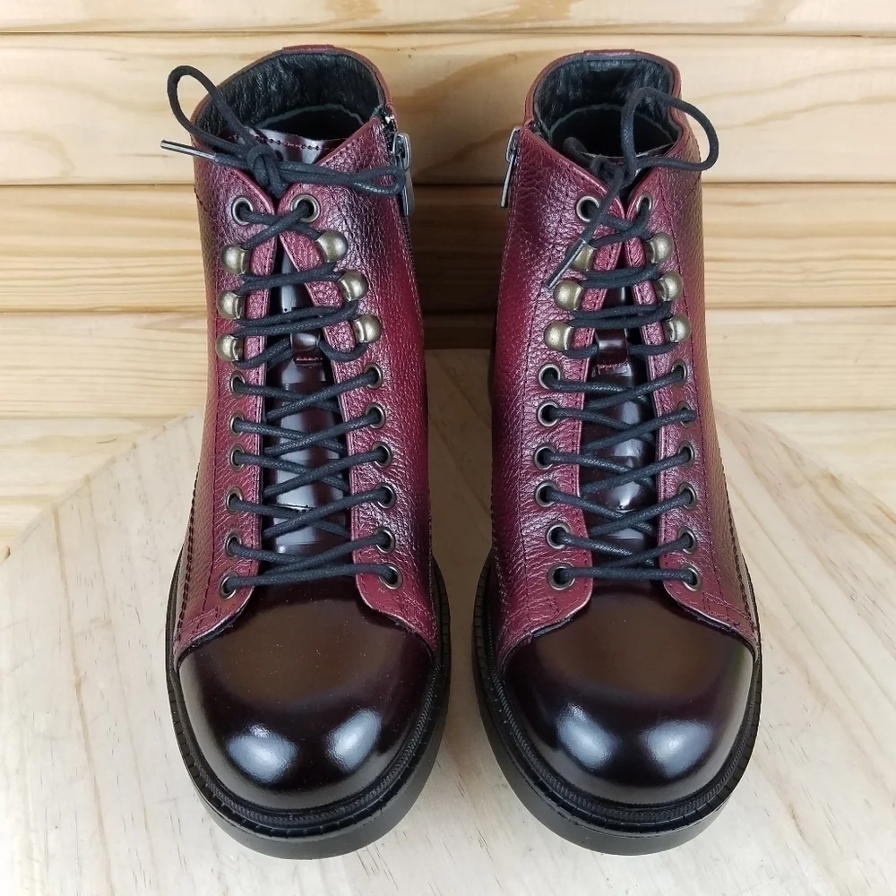 Men's 100% Genuine Leather Ankle Dress Boots 7 US Burgundy Paul Branco Side Zip
